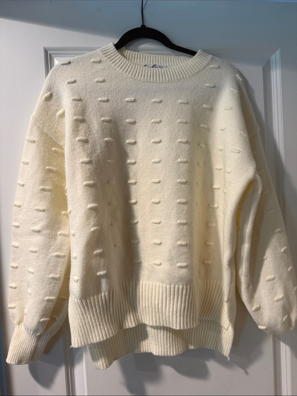 Michelle Mae Cream Textured Crewneck Sweater